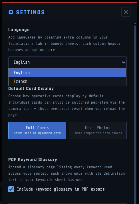 Language selector in Settings